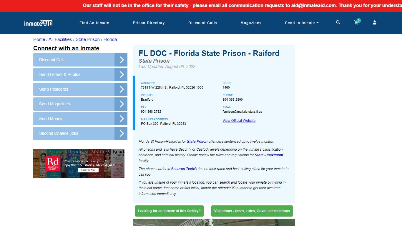 FL DOC - Florida State Prison - Raiford & Inmate Search