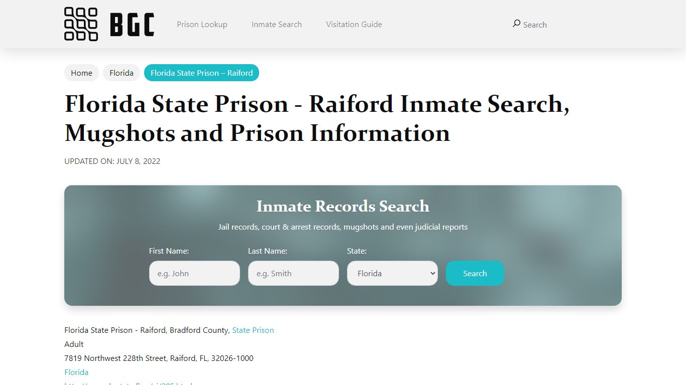 Florida State Prison - Raiford Inmate Search, Mugshots ...