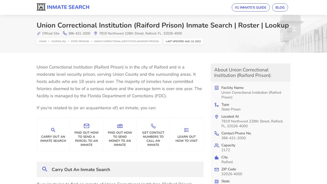 Union Correctional Institution (Raiford Prison) Inmate ...